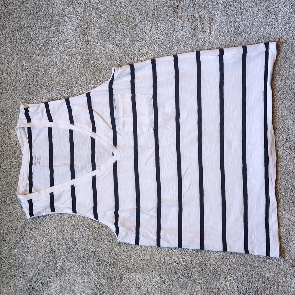Madewell Whisper Soft cotton navy and white striped pocket tank size me…